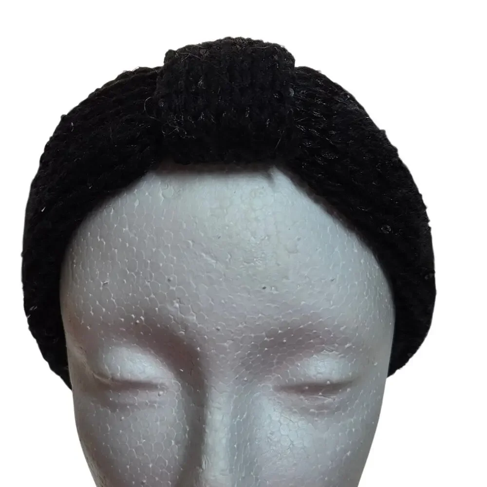 Black Sequin Knit Headband Ear Warmer